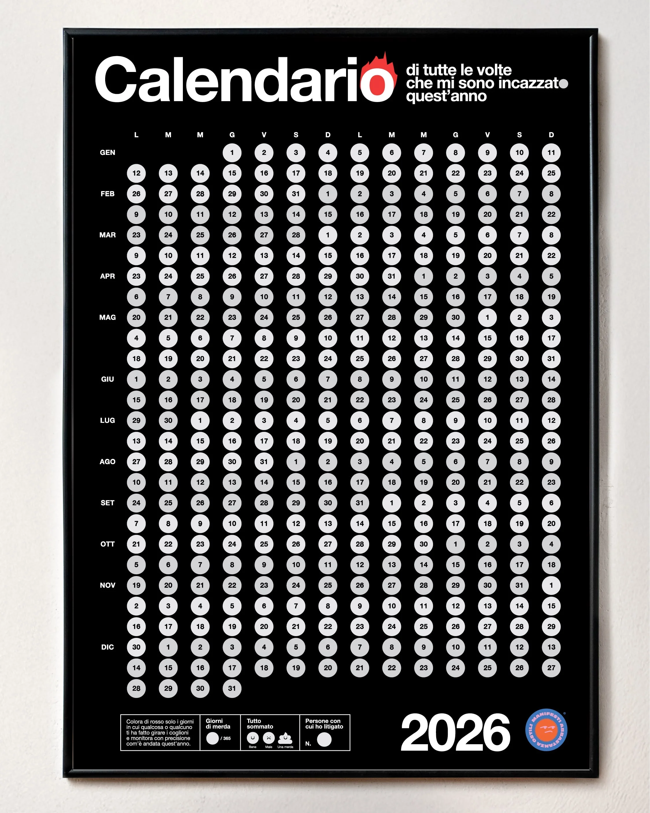 Calendario di tutte le volte che mi sono incazzato/a - NERO - Image 4